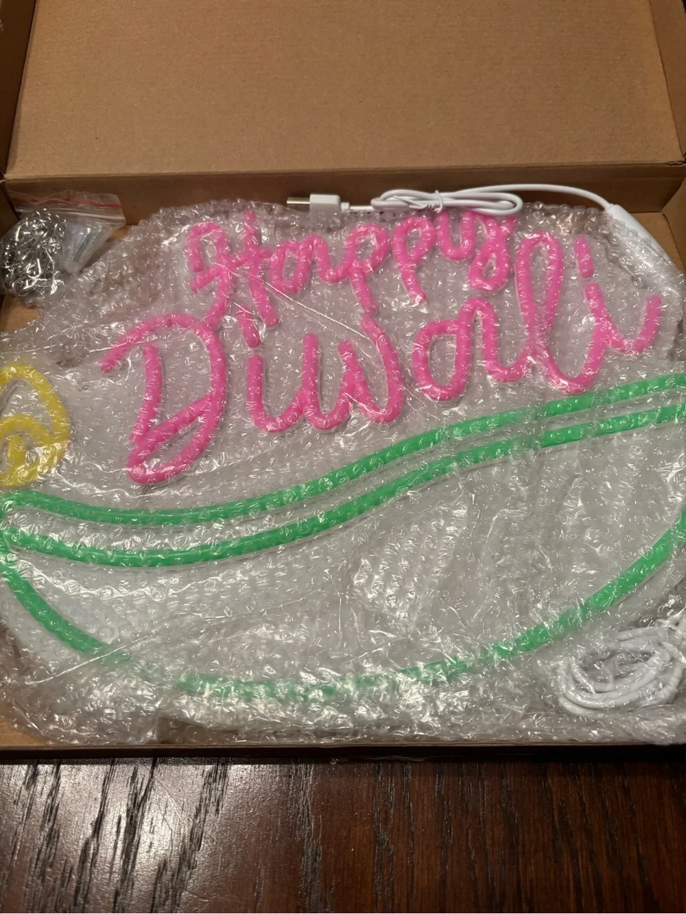Happy Diwali Neon Sign - Pink and Green LED Diya Accent